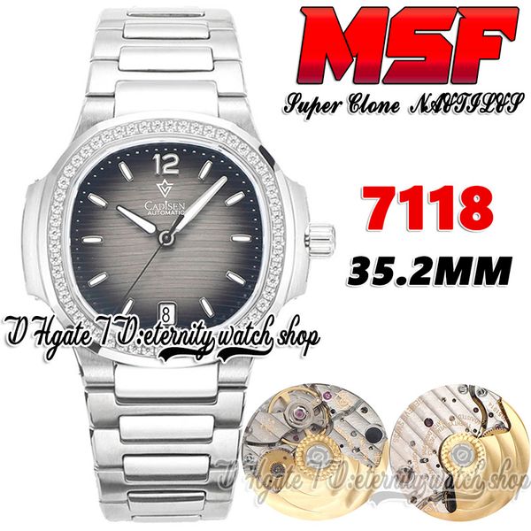 

msf 7118-1200a-011 cal.324sc ms324 automatic ladies watch 35.2mm gray black gradient texture dial diamonds bezel steel bracelet super versio, Slivery;brown