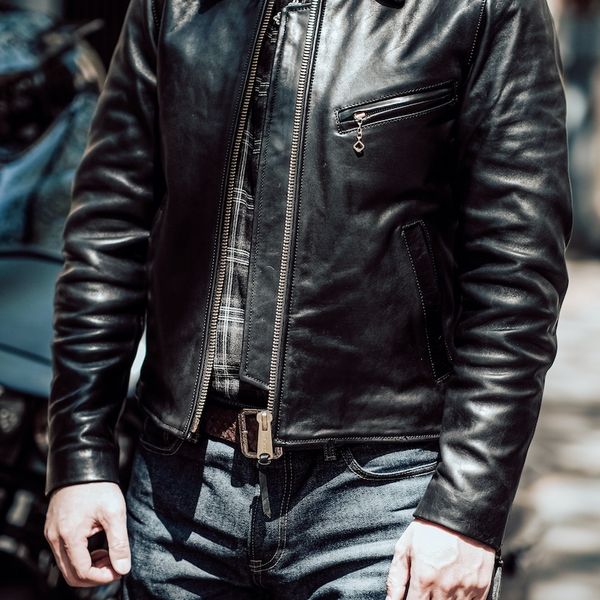 

men's leather faux leather luxury wax tanned horseskin jacketqu 220823, Black