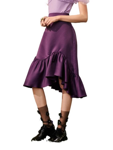 

solid ruffle hem skirt t1k9#, Black