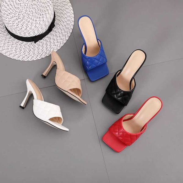 

woman sandals marian sqaure toe red quilted mule heels shoes pu high heel mules women sliper 9cm 051201, Black