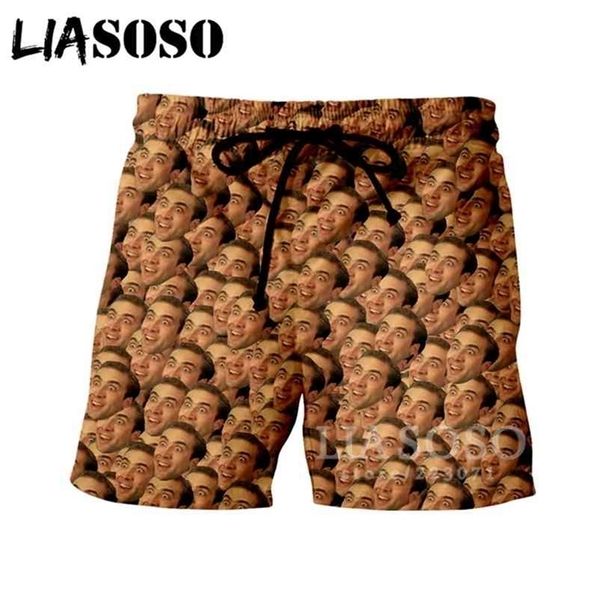 

liasoso summer men women fashion shorts 3d print star nicolas cage shorts beach fitness loose sports harajuku pants b054-07 210330, White;black