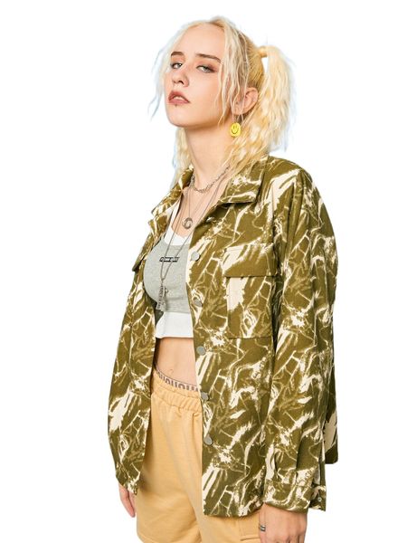 

romwe all over print button front pocket overshirt r9q4#, Black