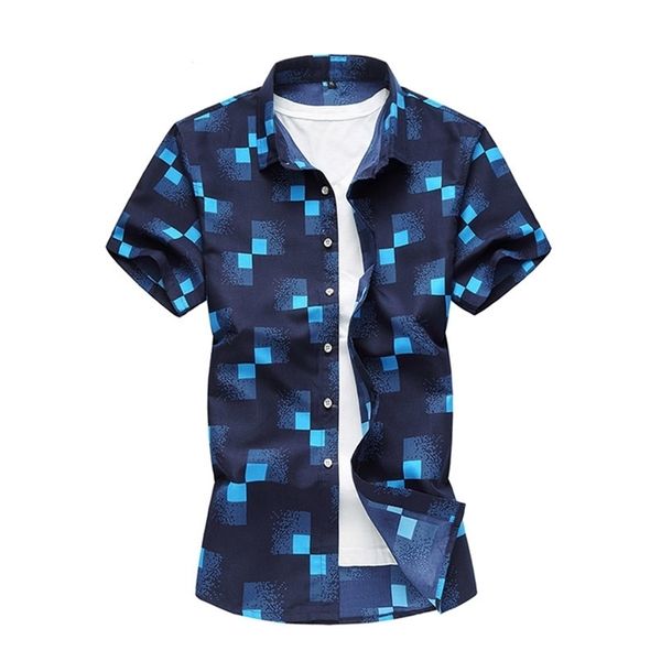 

plus size 5xl 6xl 7xl summer casual men's shirts short sleeve plaid shirts button down navy white design camisa blouse men 210412, White;black