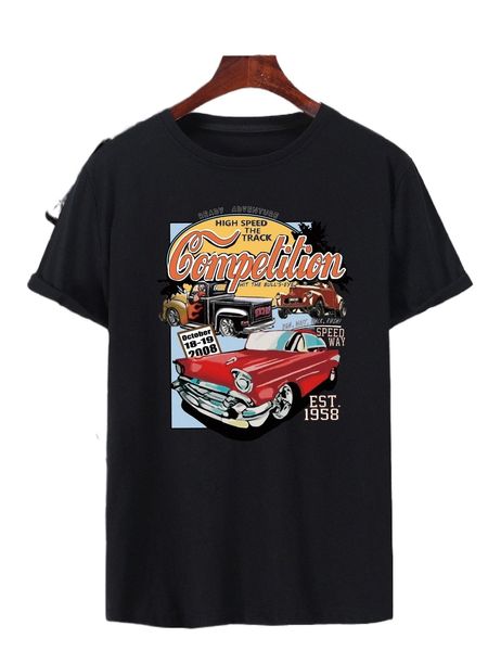 

men slogan & car print tee z9bg#, White;black