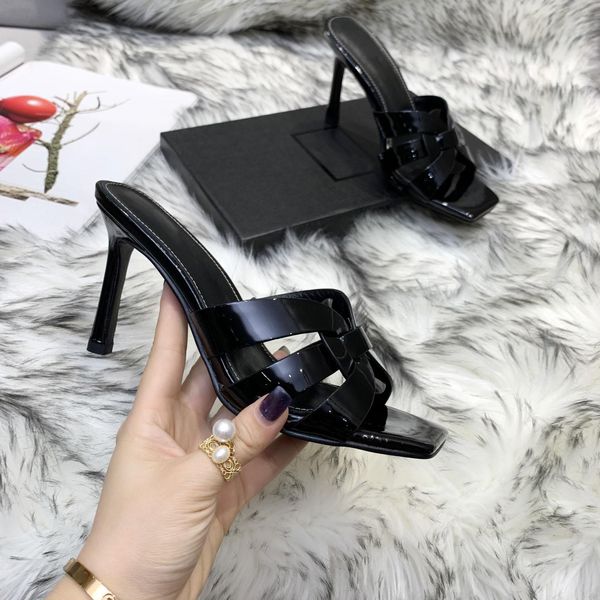 

custom made sandals suede inside luxury designer metal strip black patent leather thrill heel pumps women tribute leather sandals