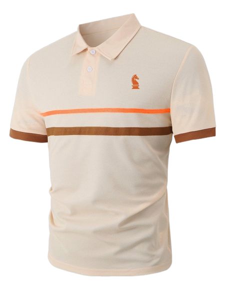 

men horse print contrast tape polo shirt n7yd#, White;black