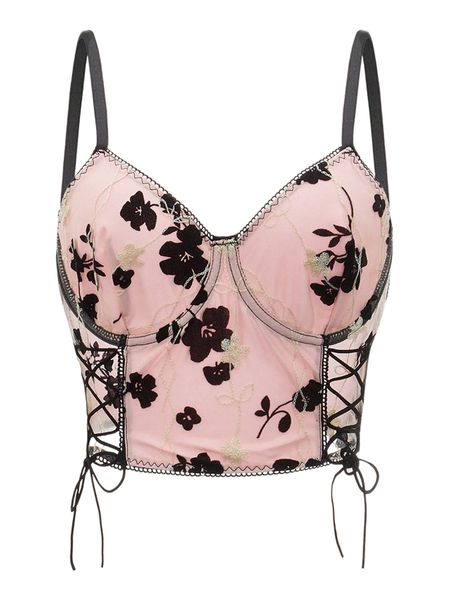 

romwe fairy grunge floral lace up cami t9er#, White