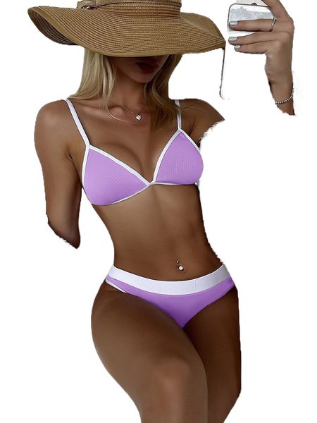 

contrast binding triangle bikini swimsuit u1kp#, White;black