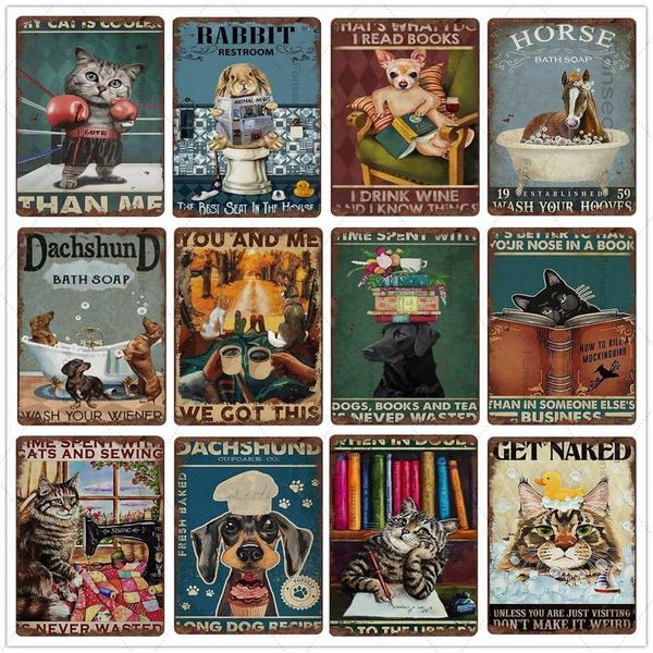 

vintage funny animals metal sign creative cat dog pets tin plates retro wall art metal plaques
