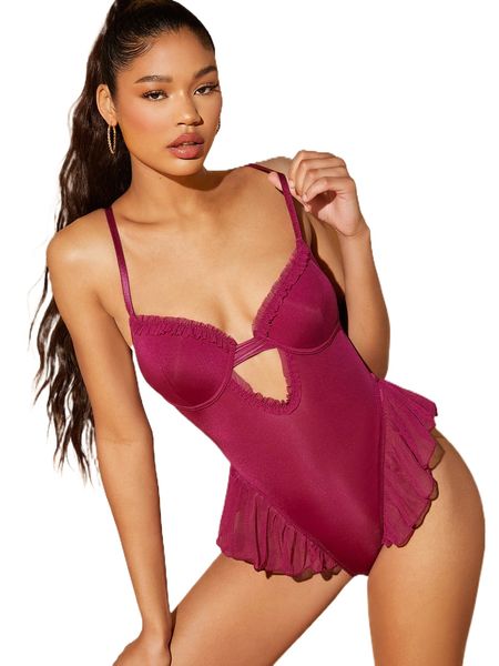 

ruffle edge push up cut-out flutter teddy bodysuit 32se#, Black;red