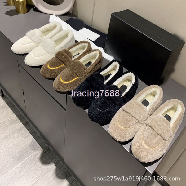 

dress shoes woolen shoes women wear fashion thick soles outside in autumn and winter, one foot pedals little bee pea women's plush, Black