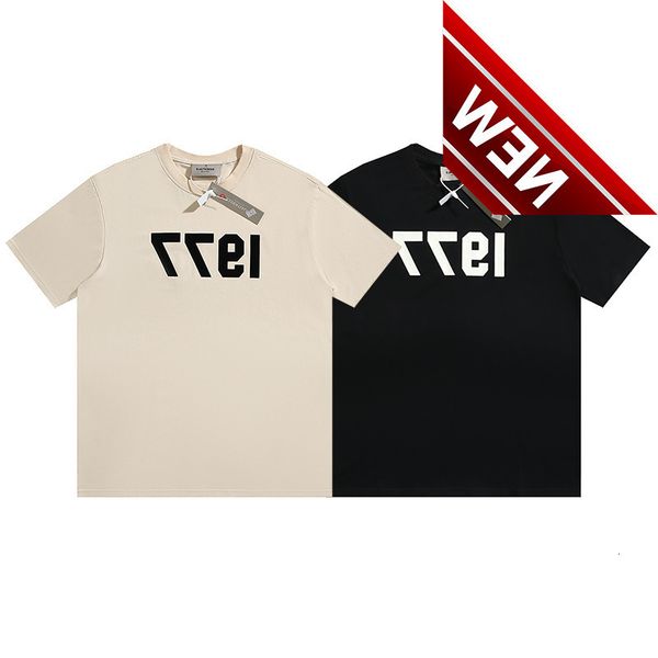 

fog multi thread essentials chest number 1977 flocking letter short sleeve t-shirt men's trend loose high street, White;black