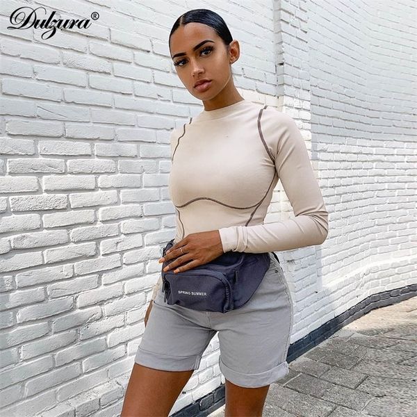 

dulzura autumn winter women bodysuit long sleeve bodycon romper gloves streetwear festival clothing body y200401, Black;white