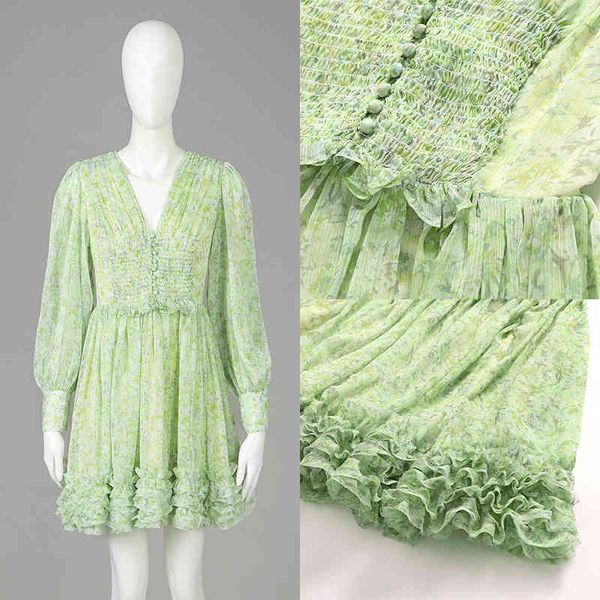 

[] star's same floral chiffon dress autumn new print high waist design fashion women's skirt, Black;white