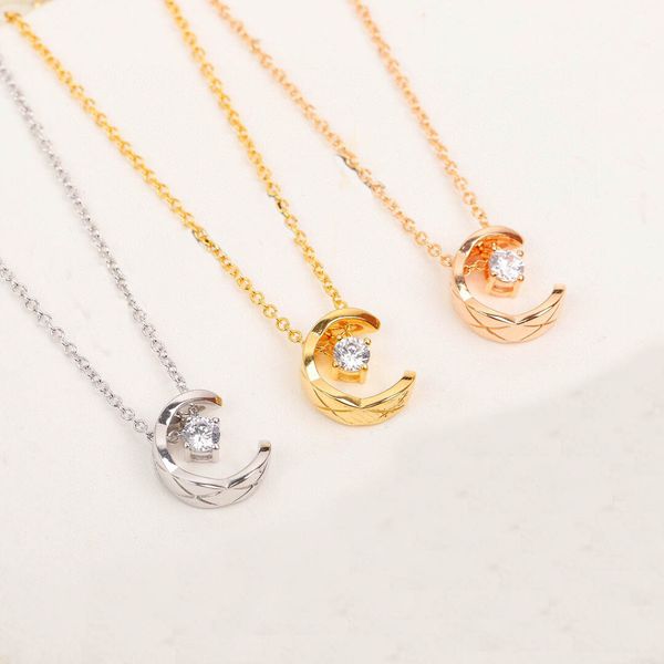 

s925 silver charm pendant necklace with one pc diamond in three colors plated for women wedding jewelry gift have box stamp ps7637, Golden