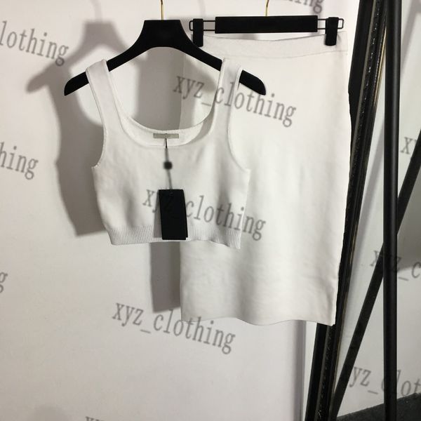 

designer summer womens knitted dress vest shirts+ knitting skirts sweater hip wrap dresses high-end females sports sleeveless vests skirts s, Black;gray