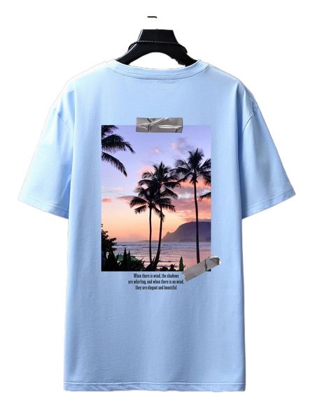 

men sea & coconut tree print tee d5en#, White;black