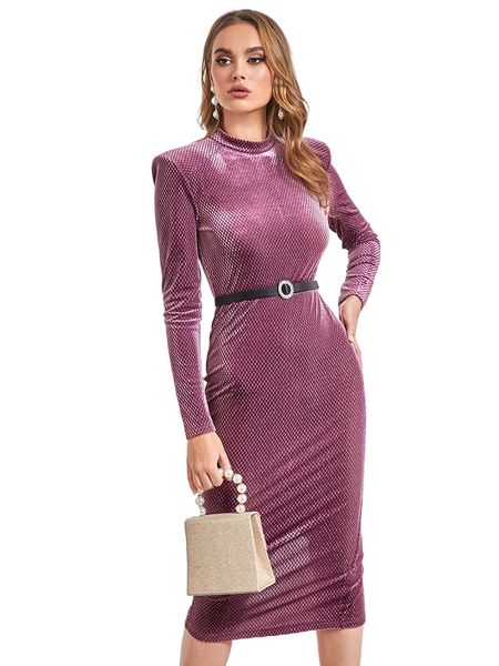 

mock neck slit back velvet dress q8xg#, Black;gray
