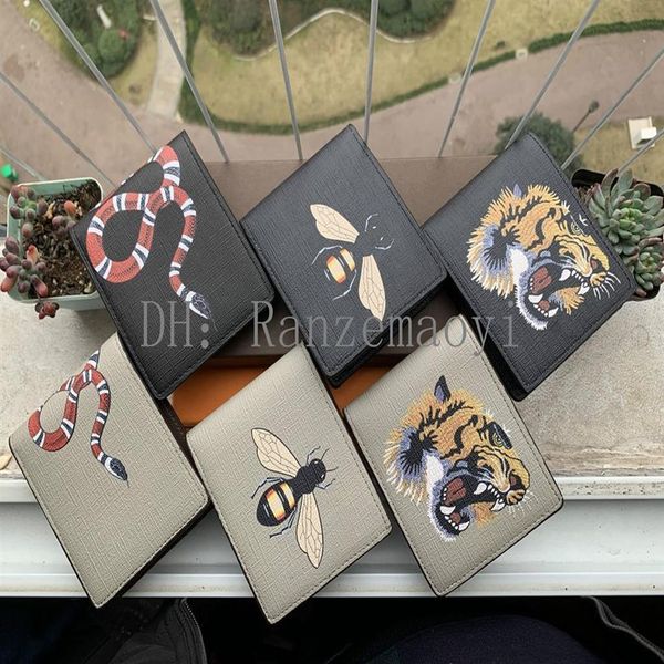 

men animal short wallet leather black snake tiger bee wallets women long style purse wallet card holders without box282g, Red;black