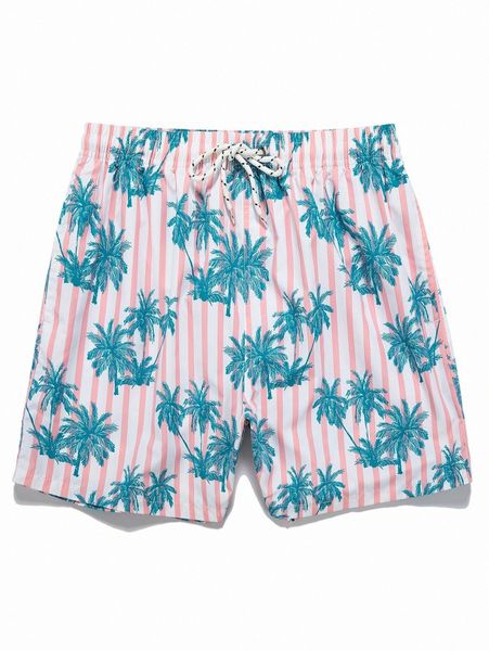 

romwe guys coconut tree graphic striped drawstring shorts v4yx#, White;black