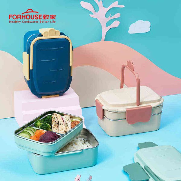 

ml stainless steel lunch box portable leakproof bento boxes tableware set microwave children food container for kids j220707