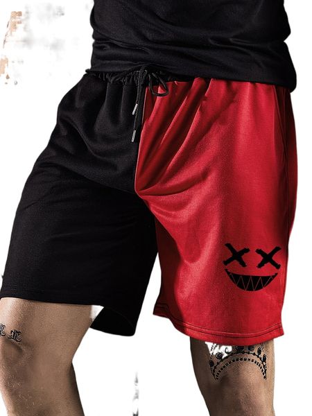 

men two tone expression print drawstring waist shorts 52ks#, White;black