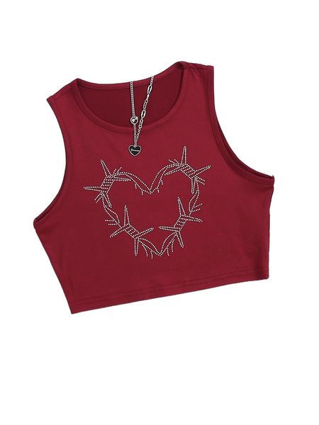 

rhinestone heart pattern tank n8eo#, White