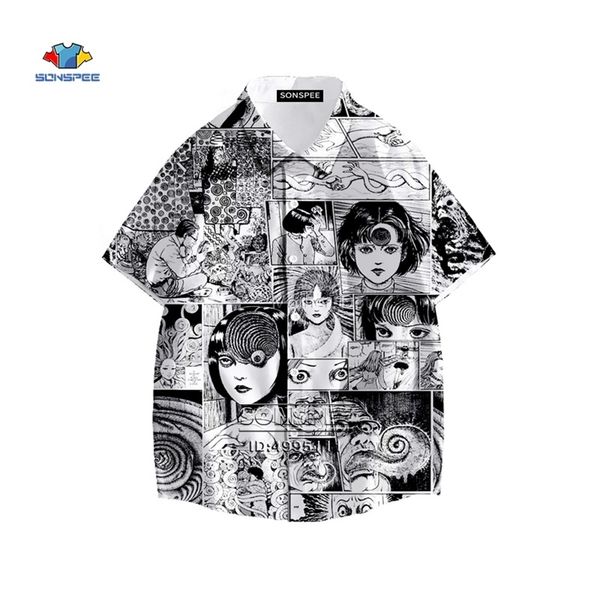 

japan horror manga junji ito shirt 3d printed tomie girl hawaiian summer casual beach s short sleeve oversized 220614, White;black