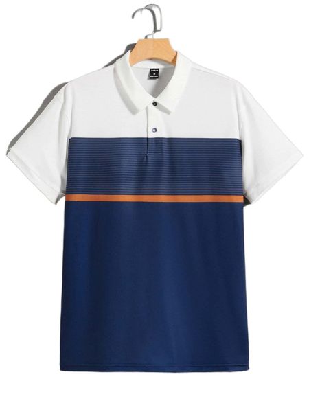 

men striped colorblock polo shirt o6yu#, White;black