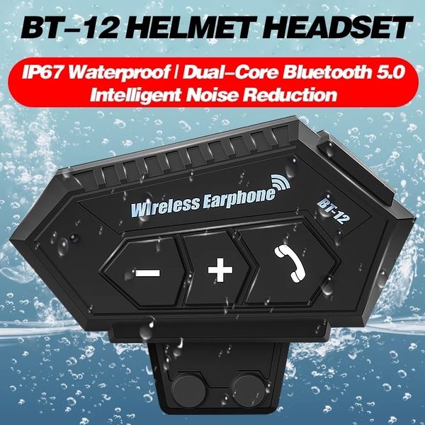 BT-1212S Motorradhelm-Gegensprechanlage, kabelloser Bluetooth 5.0-Kopfhörer, Freisprech-Headset, Stereo-Musik, störungsfrei, wasserdicht