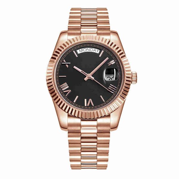

huiya06 mens watch aaa rose gold strap calendar week multicolor dial automatic movement sapphire glass mirror watches montes gift, Slivery;brown