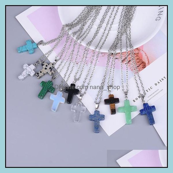 

pendant necklaces pendants jewelry fashion sier plated coss crystal necklace opal turquoise natural stone druzy dhcrq, Silver