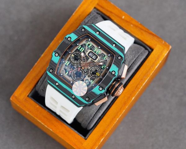 

U1 New High-end Classic Men's Watch Carbon Fiber Case Large Calendar Multi-function Automatic Mechanical Movement Mouth Rubber Strap Fashion Watch, Color3