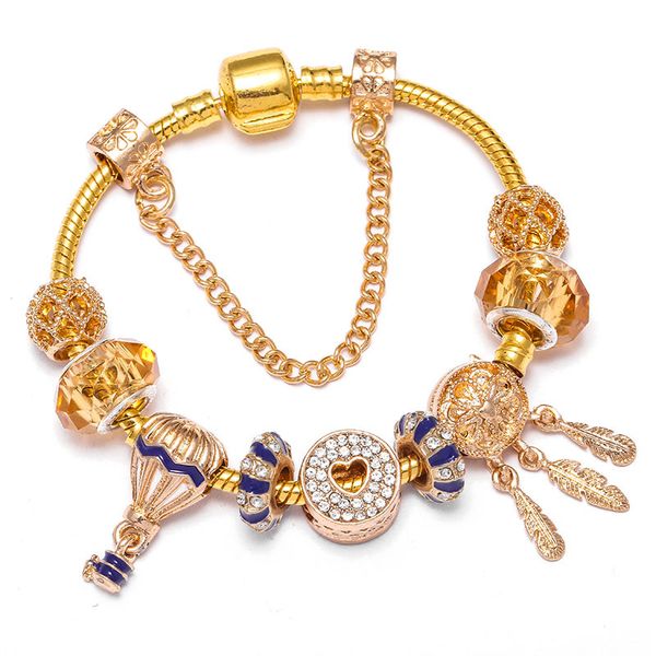 

fashion european glamour link gold bracelet for women for pandora style pink glass beads diy jewelry, Black