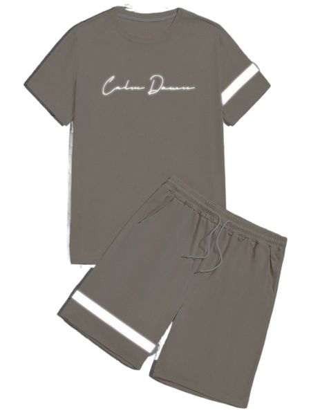 

men reflective letter graphic tee & shorts 21c1#, Gray