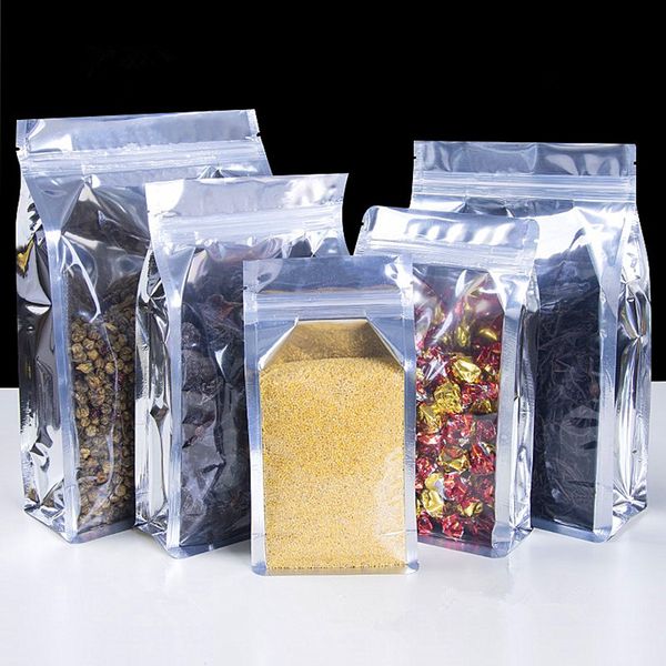 

100pcs 3D Clear Front Stand up Packaging Bag Aluminum Foil Ground Coffee Beans Seeds Snack Rice Cereals Wedding Party Gifts Heat Sealing Storage Pouches