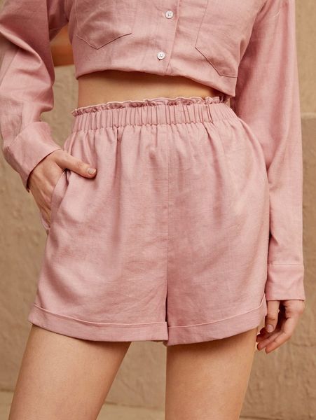 

paperbag waist slant pocket shorts b74j#, White;black