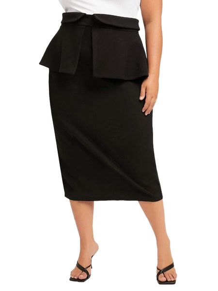 

evolu plus solid ruffle split back skirt d3o3#, Black