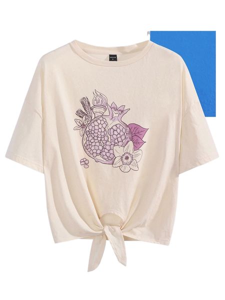 

x madison hocker pomegranate print tie front tee s6ua#, White