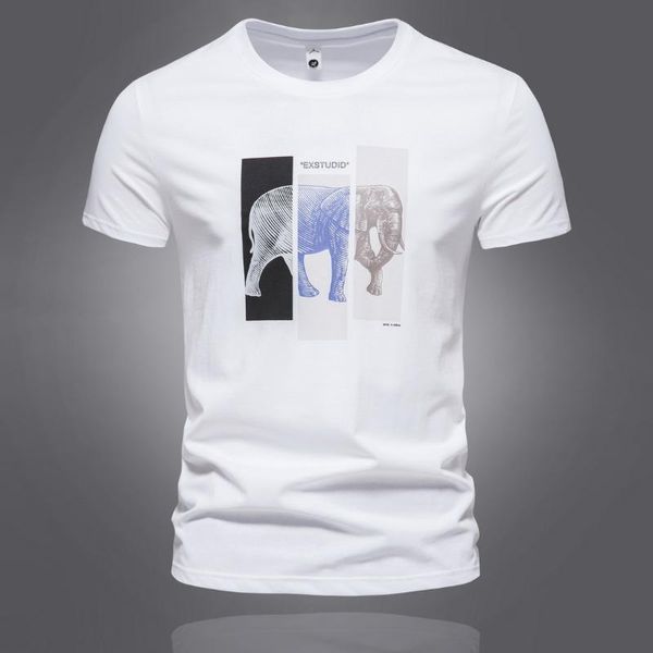 T-shirt da uomo Cool Silk Slip Cotton Alta qualità 2022 Summer Dress Slim Elephant Print T-shirt manica corta da uomo girocollo