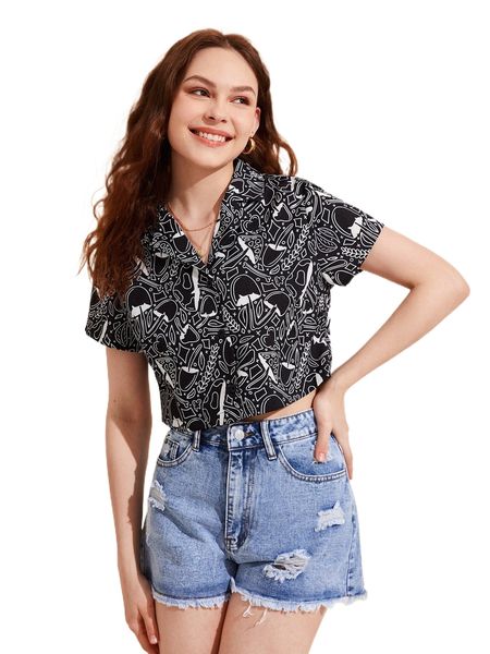 

x h3idi mushroom & leaves print blouse s0q1#, White