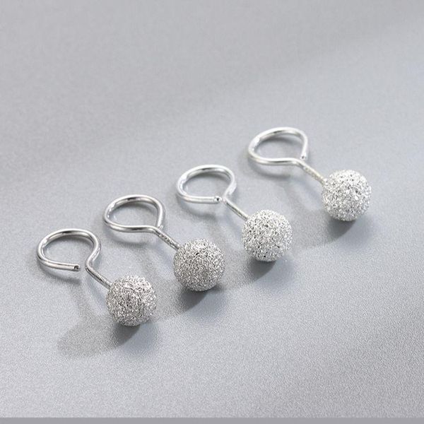 

stud 999 sterling silver classic frosted ball earrings bead minimalist, Golden;silver