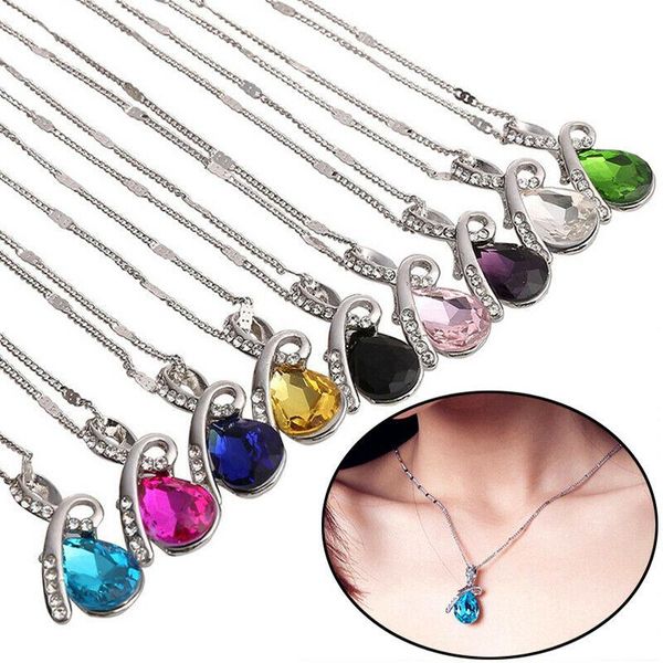 Colares pendentes Angel lágrimas Colar Crystal Women Water Grow Jewelry Chain para o dia presente do dia da mãe do dia dos namorados