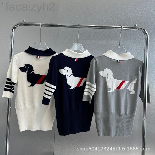 

women's hoodies & sweatshirts designer chaopai tb 22 summer new korean female puppy jacquard lazy aging polo shirt lapel short sleeve t, Black