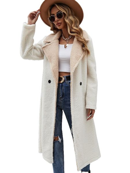 

lapel neck two tone teddy coat f3tc#, Black