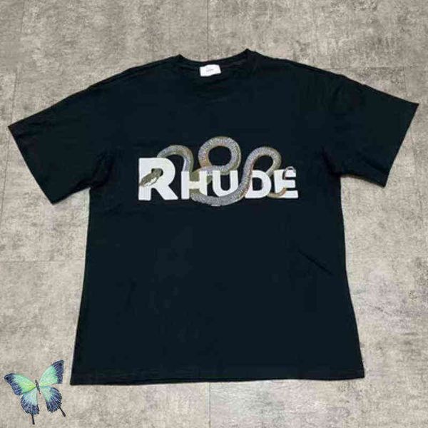 

rhude retro snake bone print high street 100% cotton t-shirt, White;black