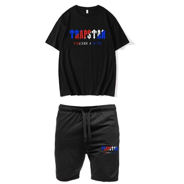 

trapstar tshirt and shorts set men tracksuit summer basketball jogging sportswear streetwear harajuku t shirt suit 220621, White;black