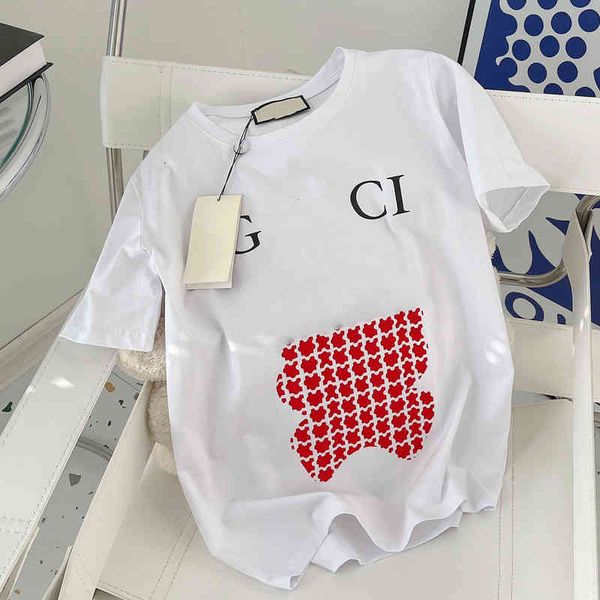 

women's t-shirt spring and summer fashion brand gu family women's net red same round neck cotton t-shirt simple loose short sleeve, White