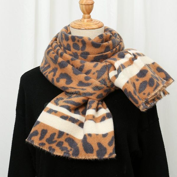 Леопардовый принт шерстяной шерстяной шарф женщин роскошные толстые зимние шейки.