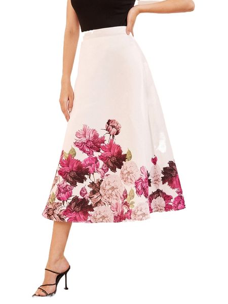 

floral print a-line skirt u1gv#, Black